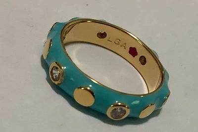 Lauren G Adams Baby Blue Enamel & Clear Cz’s , Gold Plated Size 6 (108) - Image 1 of 2