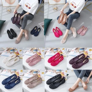 Summer Women Ladies Jelly Shoes Slip On Hollow Out Crystal Beach Flats Sandals - Picture 1 of 23