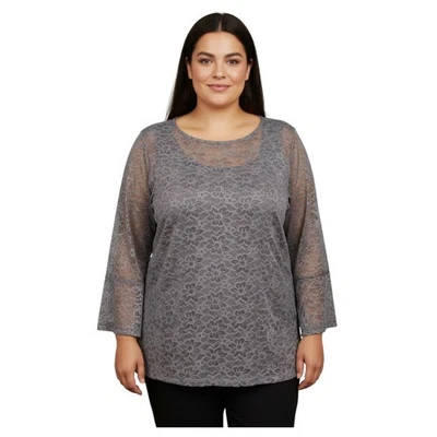 Isaac Mizrahi Live! nuevo con etiquetas Blusa Mujer 2XL Gris Encaje Forrada Vacaciones Elegante Fiesta Foto 1 de 4