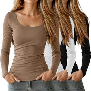 3 Pack Women's Long Sleeve T Shirts, Round Neck Under Scrub Layer Tee Basic C... - Picture 1 of 6
