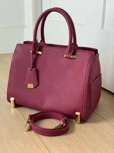 Zac Posen Top Handles Leather Satchel Black Crossbody Strap Magenta Pink Gold Hw - Picture 1 of 21