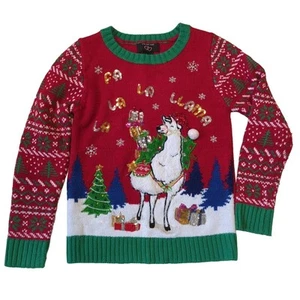 Llama Trees & Presents Holiday Sequin Sweater Girls Size S (7/8) It's Our Time - Picture 1 of 5