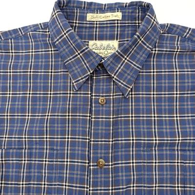 Cabela's Soft Canvas Trail Men's Short Sleeve Camping L Button Blue Fishing - Image 1 of 4
