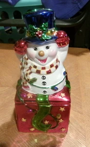 Vintage Christopher Radko 2004 Weihnachten Schneemann Kirsche Streifen Süßigkeiten Box 2 Stck 8 Zoll - Bild 1 von 6
