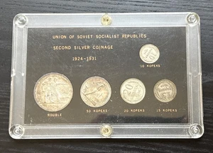 1924-1931 USSR Second Silver Coinage - 5 Coin Set in Plastic Case - Picture 1 of 2