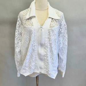 Vintage 90s Banjo Poplin and Lace Western Zip Up Shirt Size 1X - Bild 1 von 15