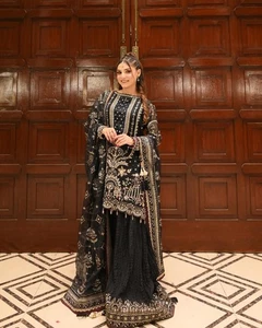 Designer Plazzo Bollywood Indian Kurta Salwar Dupatta Pakistani Kameez Dress - Picture 1 of 4