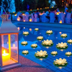 24 Pcs Pool Floating Lights, Artificial Flowers Lifelike Lotus with LED, Batt... - Picture 1 of 6