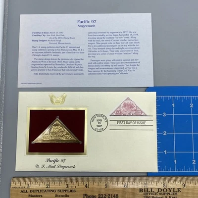 U.S. MAIL STAGECOACH 22kt Gold Stamps First Day Issue 32 Cent Pacific 97 - Image 1 of 4