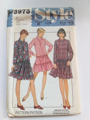 3973 Drop Waist Roll Neck Dress Size 10-14 Uncut Vintage Style Sewing Pattern - Image 1 of 2