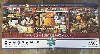 Rompecabezas panorámico The Cats of Charles Wysocki 750 nuevo Buffalo Max Maggie Ethel Foto 1 de 4