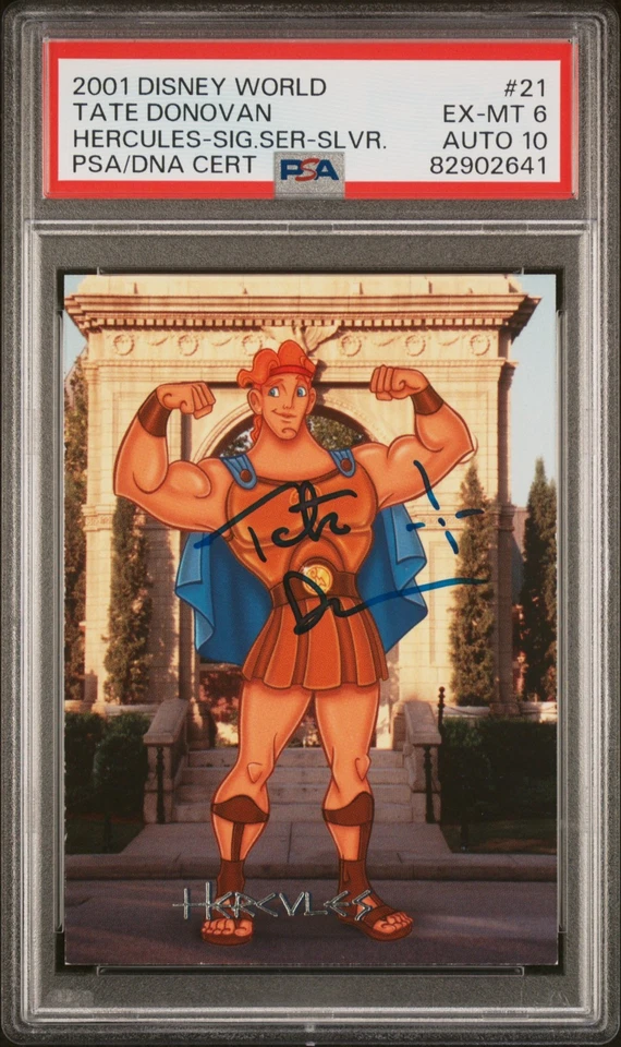 2001 DISNEY WORLD SIGNATURE SERIES CARD 21 HERCULES SIGNED TATE DONOVAN PSA/DNA - Image 1 of 2