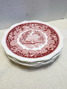 Vintage Mason's Vista Red Pink 7 7/8" Salad Plates. - Made in England set of 4 - Picture 1 of 5
