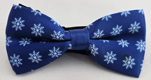 Blue Snowflake Bow Tie – Silk Holiday Winter Formal Navy White Sparkle – New - Picture 1 of 8