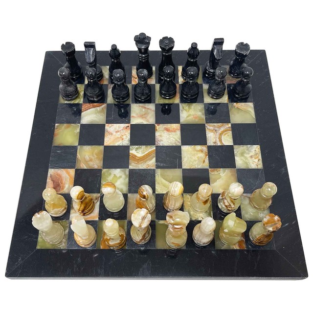 House of Hauteville Chess Set and Board Combo - Antique White and Black  Marble