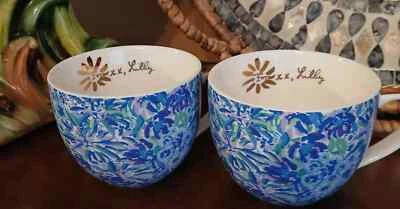 Tazas Lilly Pulitzer Pavo Real Púrpura Azul Verde Color XX Beso con Oro Rosa Foto 1 de 4