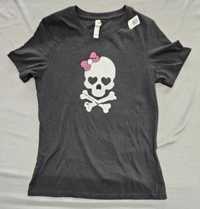 Women Girls Adorable Premium T-Shirt Cross bone Pink Bow Tie Small - Picture 1 of 6