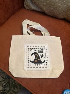 Halloween Tote Bag With Finished Cross Stitch Witches Hat - Picture 1 of 7