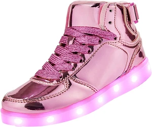 Kids LED Light up Shoes, Fashion High Top LED Sneakers USB Rechargeable Glowing - Picture 1 of 12