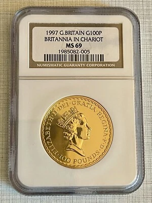 Great Britain 1997 Britannia in Chariot 100 Pounds Gold Coin NGC MS69 SKU# 1774 - Image 1 of 2