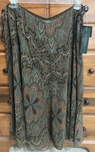 NWT Ralph Lauren Woman 18W 100% Silk Skirt Brown Turquoise Paisley Long Flowy - Picture 1 of 12