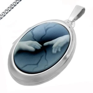 Medaillon Amulett Michelangelo Hände Gravur auch Sternzeichen und Kette Silber - Bild 1 von 8