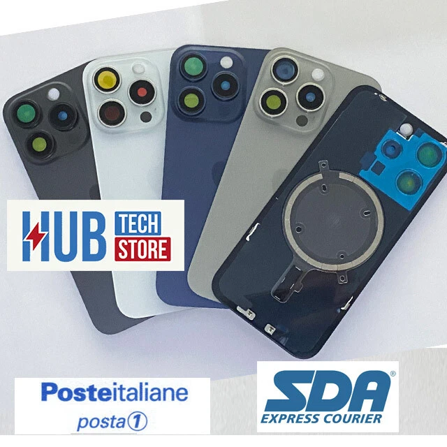 BACK COVER VETRO SCOCCA POSTERIORE IPHONE 15 PRO - 15 PRO MAX COMPLETO + MAGSAFE - Image 1 of 1