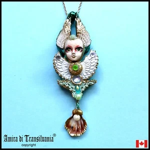 Jewelry Necklace Pendant Art Deco Winged Guardian Angel Mythycal Spirits Elf Bib - Picture 1 of 24