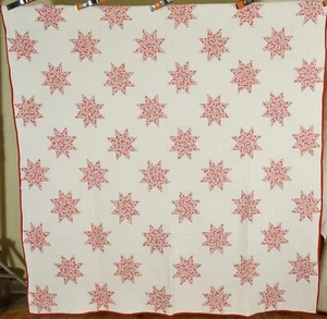 DAZZLING Vintage 30's Red & White Variable Star Antique Quilt! - Picture 1 of 6
