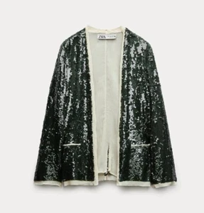 ZARA NEW WOMAN ZW COLLECTION SEQUIN BLAZER GREEN Size M REF: 3736/319 - Picture 1 of 5