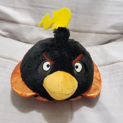 Angry Birds Bomb Bird Plush Black Orange Yellow Stuffed Toy Sound 6 Inch 2012 - Image 1 of 4