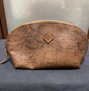 Patricia Nash European Map Brown Leather Coated Cosmetic Case Pouch Travel Bag - Picture 1 of 6