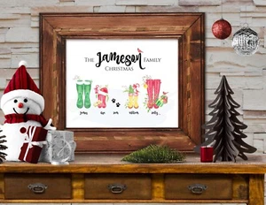 Personalised Family of Wellies Christmas Sign - Add your own Family Name - Picture 1 of 3