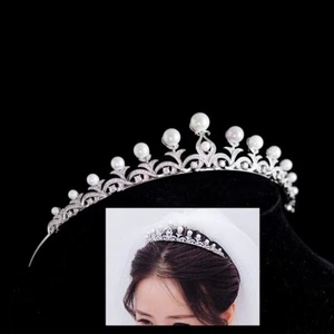 Princess Pearls&Zircon Crystal Wedding Crowns Headbands Brides Tiara Headpieces - Picture 1 of 7