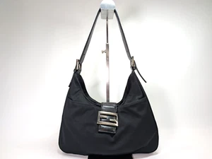 Fendi Mamma Baguette Shoulder Bag Purse Black Nylon - Picture 1 of 22
