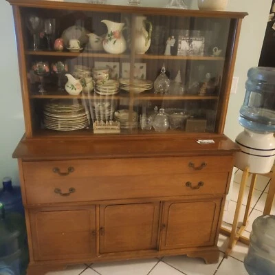Antique Vintage China Cabinet Hutch all wood - Image 1 of 4