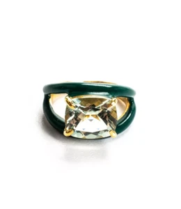 Rarities Gold Plated Sterling Silver Prasiolite Enamel Split Shank X Ring Size 8 - Picture 1 of 5