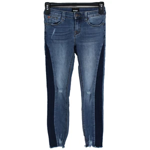Hudson Skinny Jeans Girls Size 12 Two Tone Blue Distressed Denim Raw Hems - Picture 1 of 7