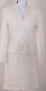 ST.JOHN Women's Cream Gold Silver Sequins Studs Throughout Jacket Dress Sz 2-4 - Picture 1 of 12