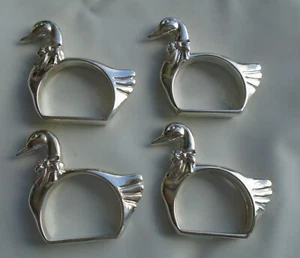 Napkin Rings Holders Swan Silver Plated 4 Piece Vintage - Picture 1 of 5