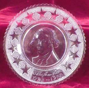 George Washington Bust Cup Plate Reproduction Stippled Stars 1732-1799 Glass - Picture 1 of 3