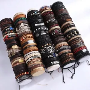 Men's 10pcs Leather Rope Woven Bracelet - Handmade Fashionable Bracelet set - Picture 1 of 4
