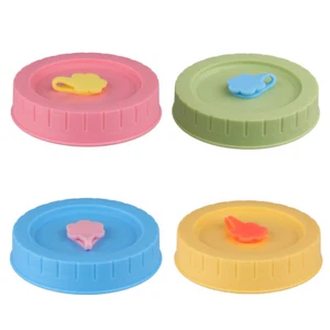4PCS Plastic Caps Lids Replacement with Straw Hole 70mm for Mason Jar AU - Picture 1 of 11