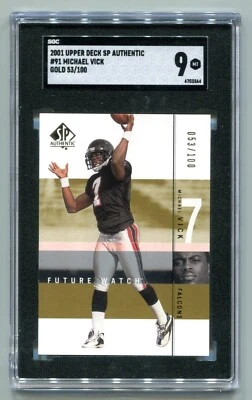 2001 SP Authentic Michael Vick Future Watch Gold RC 53/100 SGC 9 MINT - Image 1 of 2