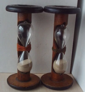 Antique / Vintage Industrial Mill Bobbin Hourglass Timers x 2 Wood & Metal VGC - Picture 1 of 5