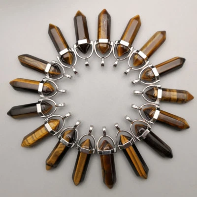 24pcs/lot Wholesale Fashion natural tiger eye Stone Point Chakra Pendants - Image 1 of 3