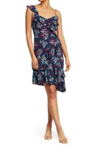 Likely Dress Womens Size 0 Ophelia Zoe Blue Floral Print Ruffled Midi NWT - Picture 1 of 12