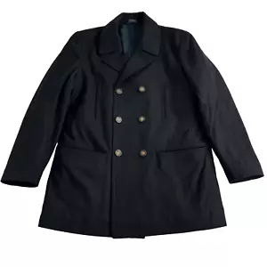 Lauren Ralph Lauren Overcoat Mens 42R Black Wool Blend Double Breasted Jacket - Picture 1 of 16