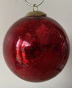 Antique German KUGEL CHRISTMAS ORNAMENT Red Crackle Glass 3.5”Heavy GORGEOUS! - Picture 1 of 6