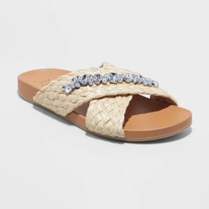 A New Day Women's Phylis Raffia Slide Sandals Size 8 Almond New - Picture 1 of 1